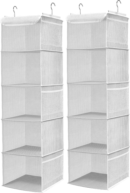 2 Pack 6 Shelves Hanging Closet Organizer with 2 Drawer, Hanging Storage with 4 Side Pockets for Clothes Shoes, 43.5"x12"x12"(Gray)