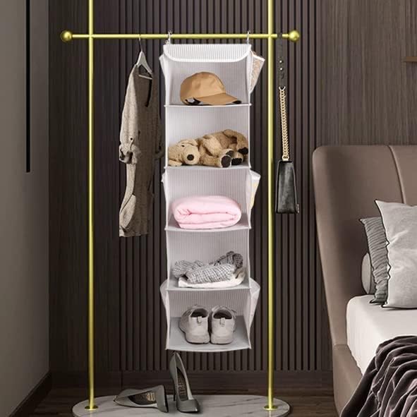 2 Pack 6 Shelves Hanging Closet Organizer with 2 Drawer, Hanging Storage with 4 Side Pockets for Clothes Shoes, 43.5"x12"x12"(Gray)