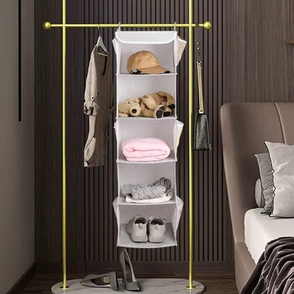 2 Pack 6 Shelves Hanging Closet Organizer with 2 Drawer, Hanging Storage with 4 Side Pockets for Clothes Shoes, 43.5"x12"x12"(Gray)