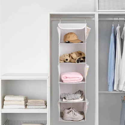 2 Pack 6 Shelves Hanging Closet Organizer with 2 Drawer, Hanging Storage with 4 Side Pockets for Clothes Shoes, 43.5"x12"x12"(Gray)