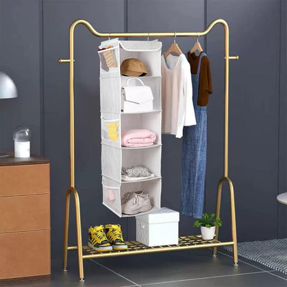 2 Pack 6 Shelves Hanging Closet Organizer with 2 Drawer, Hanging Storage with 4 Side Pockets for Clothes Shoes, 43.5"x12"x12"(Gray)