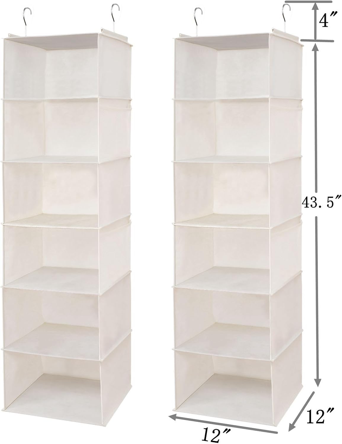2 Pack 6 Shelves Hanging Closet Organizer with 2 Drawer, Hanging Storage with 4 Side Pockets for Clothes Shoes, 43.5"x12"x12"(Gray)