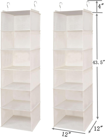 2 Pack 6 Shelves Hanging Closet Organizer with 2 Drawer, Hanging Storage with 4 Side Pockets for Clothes Shoes, 43.5"x12"x12"(Gray)