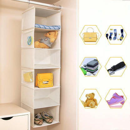 2 Pack 6 Shelves Hanging Closet Organizer with 2 Drawer, Hanging Storage with 4 Side Pockets for Clothes Shoes, 43.5"x12"x12"(Gray)