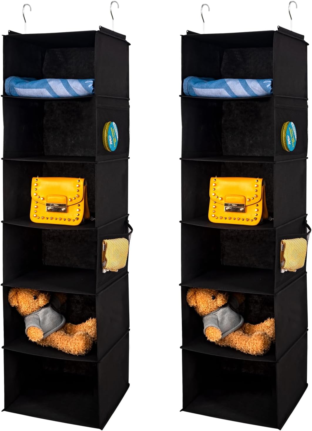 2 Pack 6 Shelves Hanging Closet Organizer with 2 Drawer, Hanging Storage with 4 Side Pockets for Clothes Shoes, 43.5"x12"x12"(Gray)