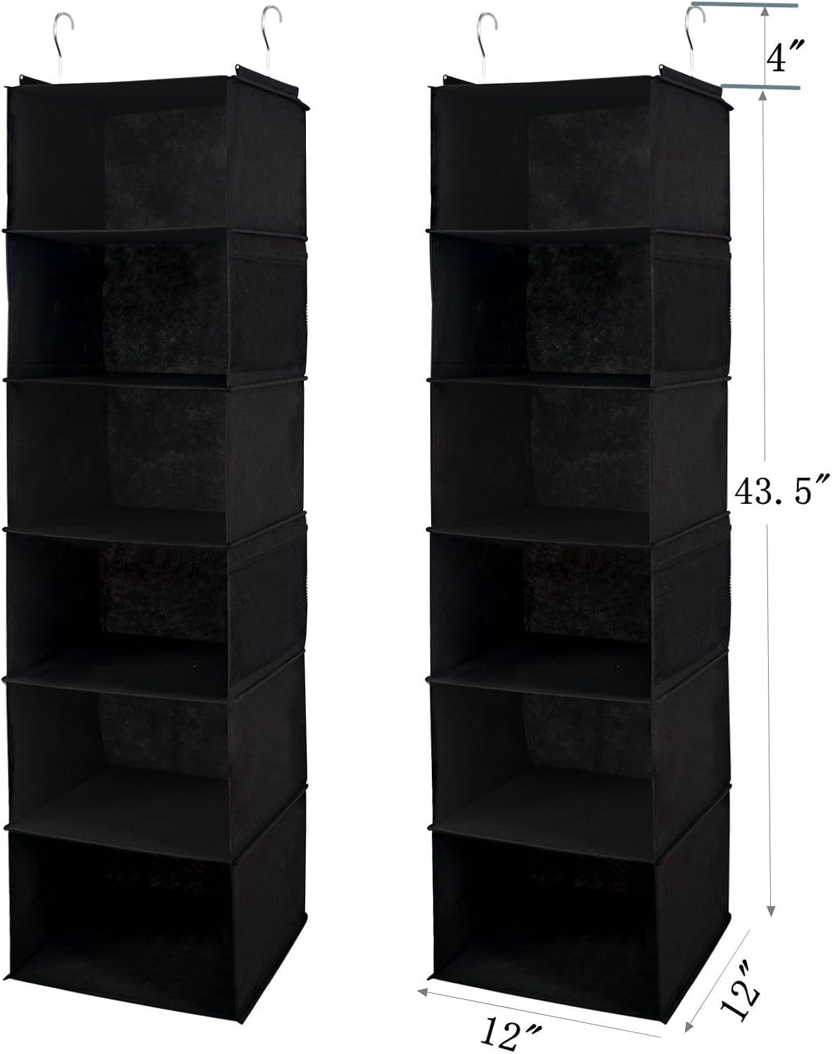 2 Pack 6 Shelves Hanging Closet Organizer with 2 Drawer, Hanging Storage with 4 Side Pockets for Clothes Shoes, 43.5"x12"x12"(Gray)