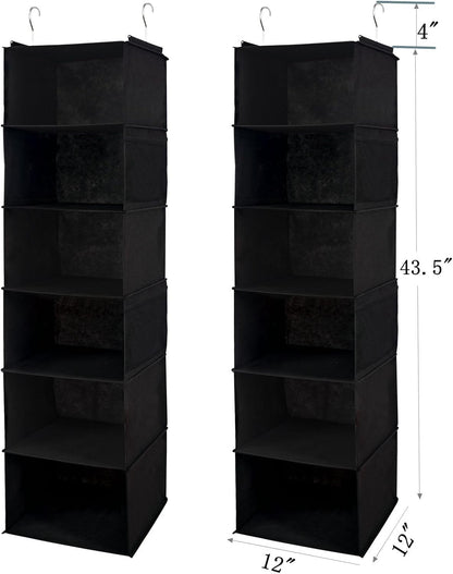 2 Pack 6 Shelves Hanging Closet Organizer with 2 Drawer, Hanging Storage with 4 Side Pockets for Clothes Shoes, 43.5"x12"x12"(Gray)