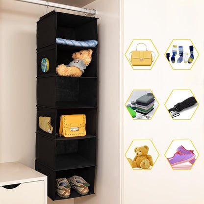 2 Pack 6 Shelves Hanging Closet Organizer with 2 Drawer, Hanging Storage with 4 Side Pockets for Clothes Shoes, 43.5"x12"x12"(Gray)