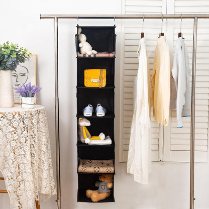 2 Pack 6 Shelves Hanging Closet Organizer with 2 Drawer, Hanging Storage with 4 Side Pockets for Clothes Shoes, 43.5"x12"x12"(Gray)