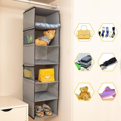 2 Pack 6 Shelves Hanging Closet Organizer with 2 Drawer, Hanging Storage with 4 Side Pockets for Clothes Shoes, 43.5"x12"x12"(Gray)