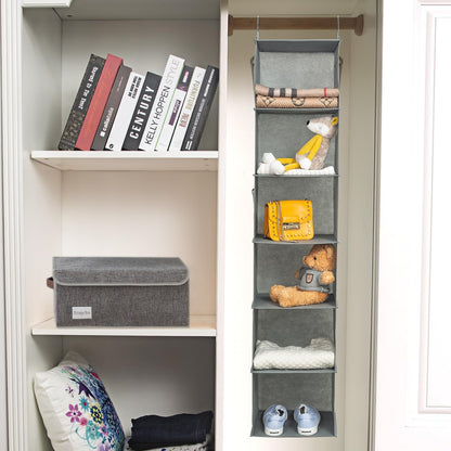2 Pack 6 Shelves Hanging Closet Organizer with 2 Drawer, Hanging Storage with 4 Side Pockets for Clothes Shoes, 43.5"x12"x12"(Gray)