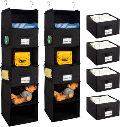 2 Pack 6 Shelves Hanging Closet Organizer with 2 Drawer, Hanging Storage with 4 Side Pockets for Clothes Shoes, 43.5"x12"x12"(Gray)