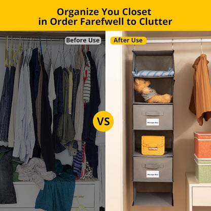 2 Pack 6 Shelves Hanging Closet Organizer with 2 Drawer, Hanging Storage with 4 Side Pockets for Clothes Shoes, 43.5"x12"x12"(Gray)