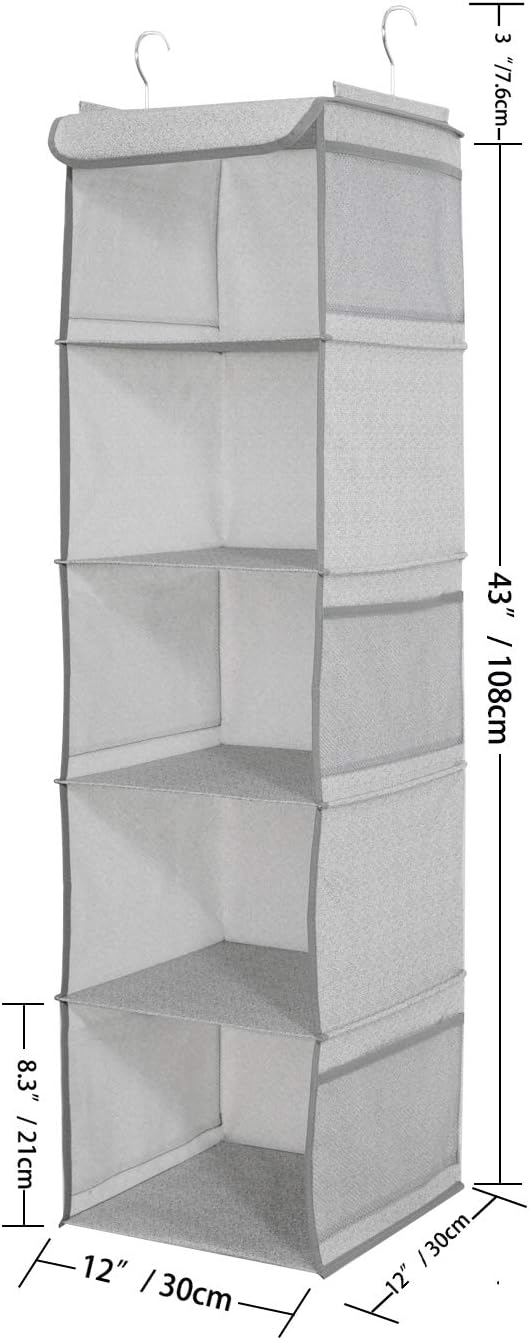 2 Pack 6 Shelves Hanging Closet Organizer with 2 Drawer, Hanging Storage with 4 Side Pockets for Clothes Shoes, 43.5"x12"x12"(Gray)