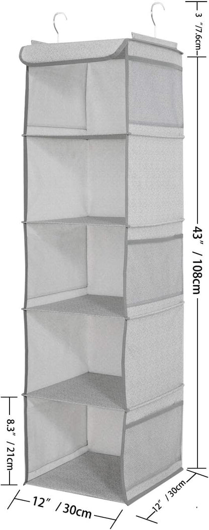 2 Pack 6 Shelves Hanging Closet Organizer with 2 Drawer, Hanging Storage with 4 Side Pockets for Clothes Shoes, 43.5"x12"x12"(Gray)