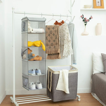 2 Pack 6 Shelves Hanging Closet Organizer with 2 Drawer, Hanging Storage with 4 Side Pockets for Clothes Shoes, 43.5"x12"x12"(Gray)