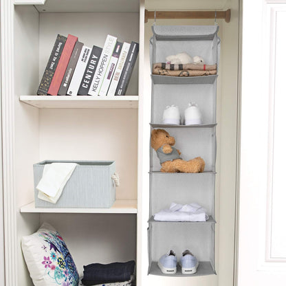 2 Pack 6 Shelves Hanging Closet Organizer with 2 Drawer, Hanging Storage with 4 Side Pockets for Clothes Shoes, 43.5"x12"x12"(Gray)