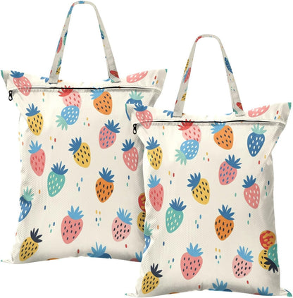 Colorful Strawberries Waterproof Travel Laundry Bag Reusable Set of 2