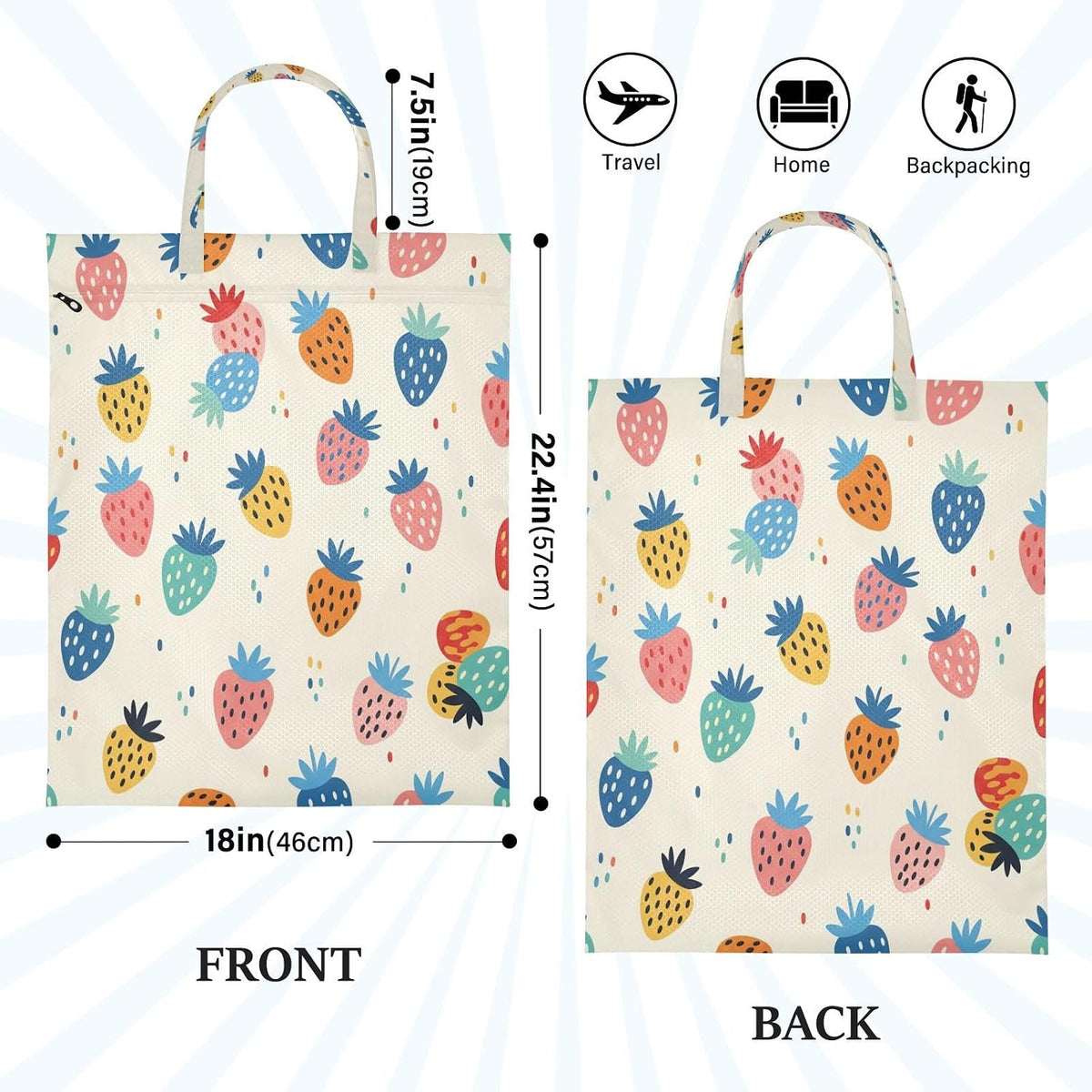 Colorful Strawberries Waterproof Travel Laundry Bag Reusable Set of 2