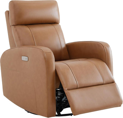 Genuine Leather Power Recliner Chair for Adults, Swivel Glider, Brown