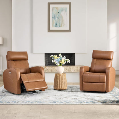 Genuine Leather Power Recliner Chair for Adults, Swivel Glider, Brown
