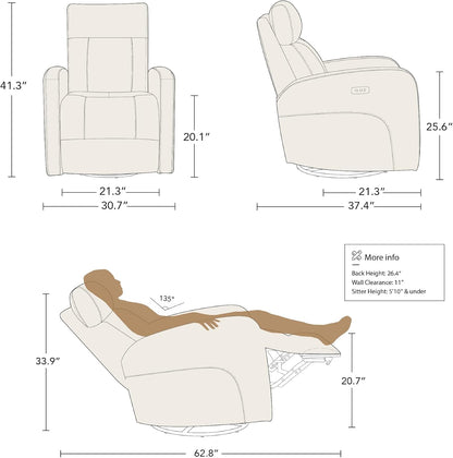 Genuine Leather Power Recliner Chair for Adults, Swivel Glider, Brown