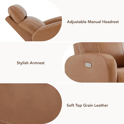 Genuine Leather Power Recliner Chair for Adults, Swivel Glider, Brown