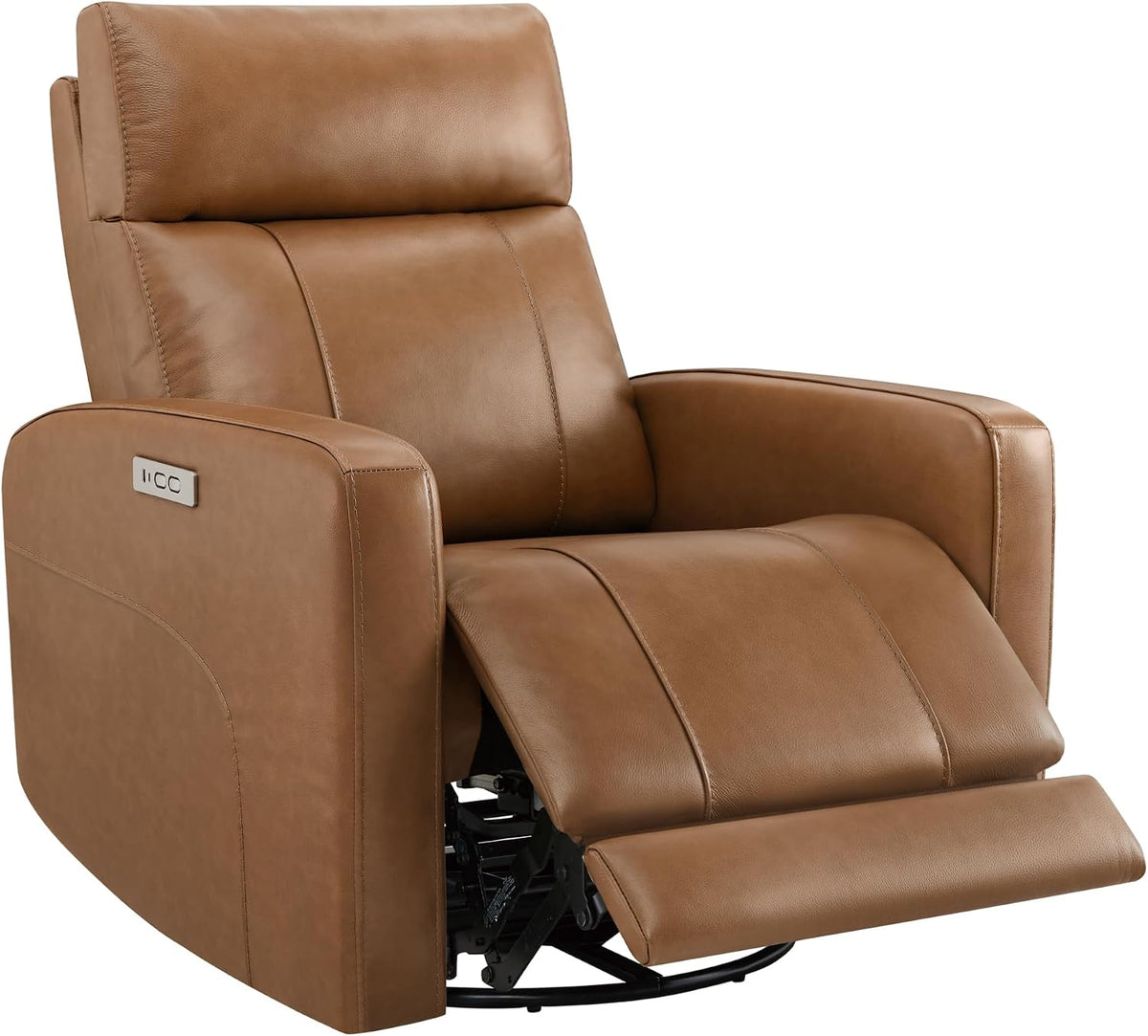 Genuine Leather Power Recliner Chair for Adults, Swivel Glider, Brown