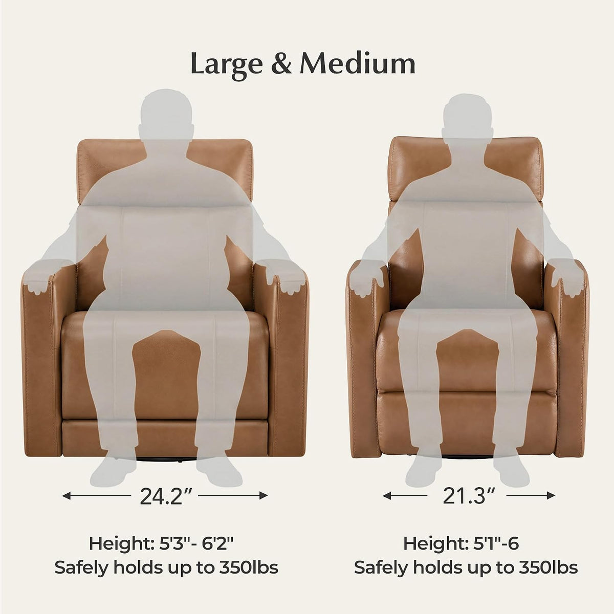 Genuine Leather Power Recliner Chair for Adults, Swivel Glider, Brown