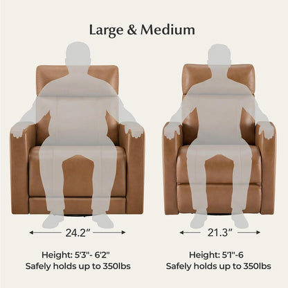 Genuine Leather Power Recliner Chair for Adults, Swivel Glider, Brown