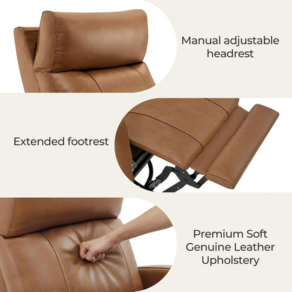 Genuine Leather Power Recliner Chair for Adults, Swivel Glider, Brown