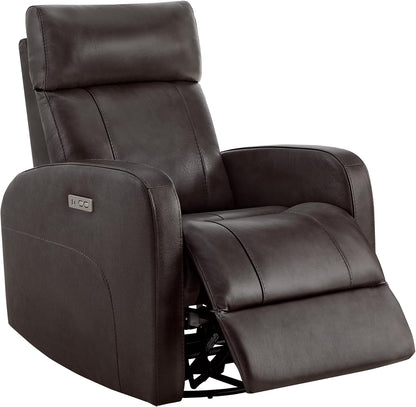 Genuine Leather Power Recliner Chair for Adults, Swivel Glider, Brown