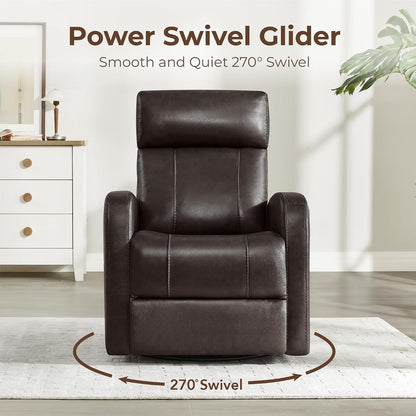 Genuine Leather Power Recliner Chair for Adults, Swivel Glider, Brown