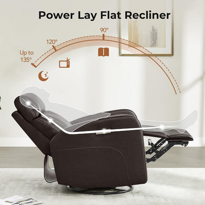 Genuine Leather Power Recliner Chair for Adults, Swivel Glider, Brown
