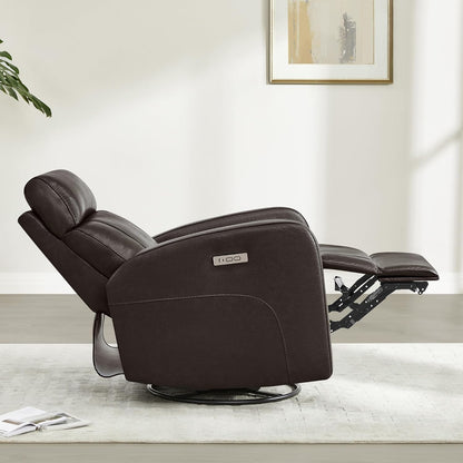 Genuine Leather Power Recliner Chair for Adults, Swivel Glider, Brown