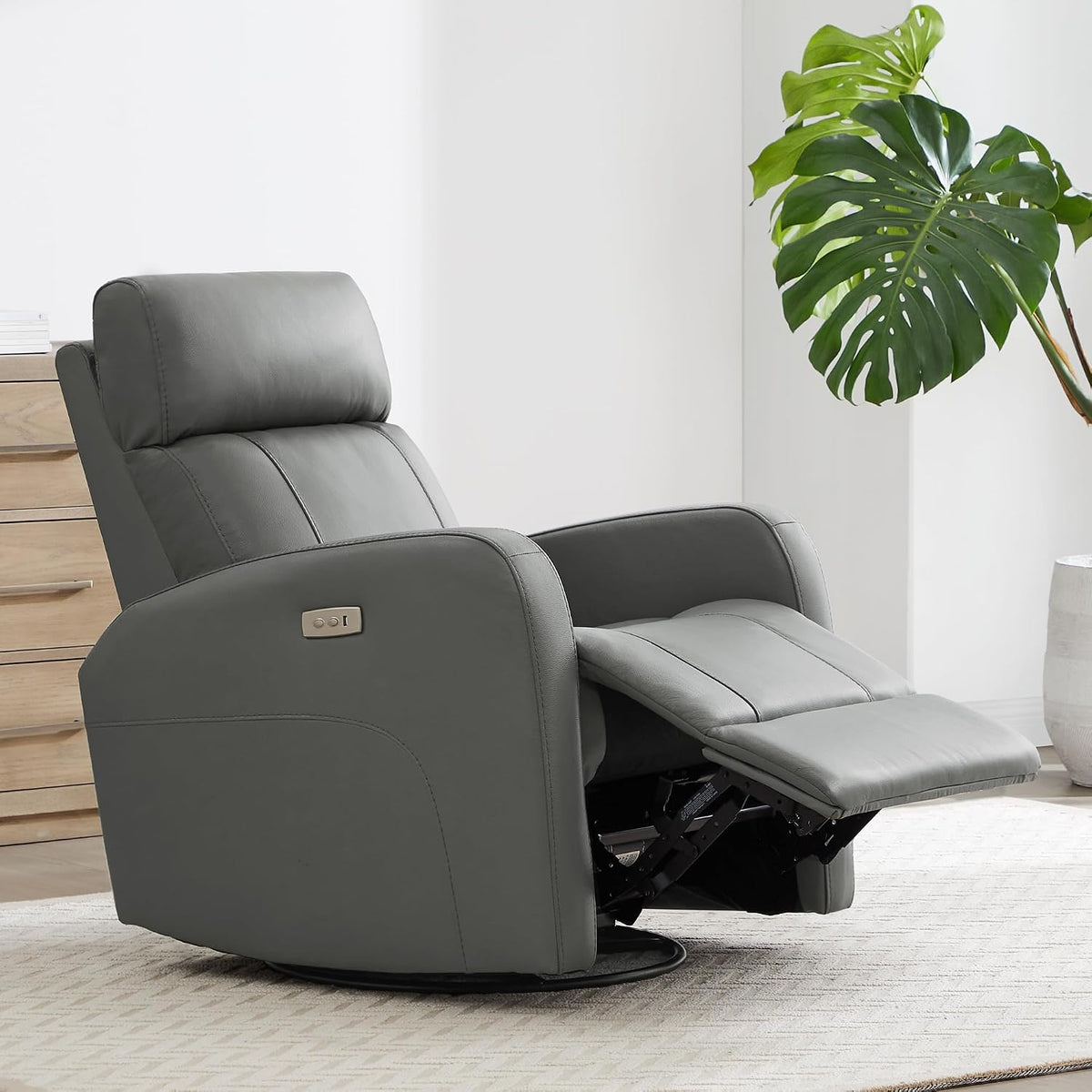 Genuine Leather Power Recliner Chair for Adults, Swivel Glider, Brown
