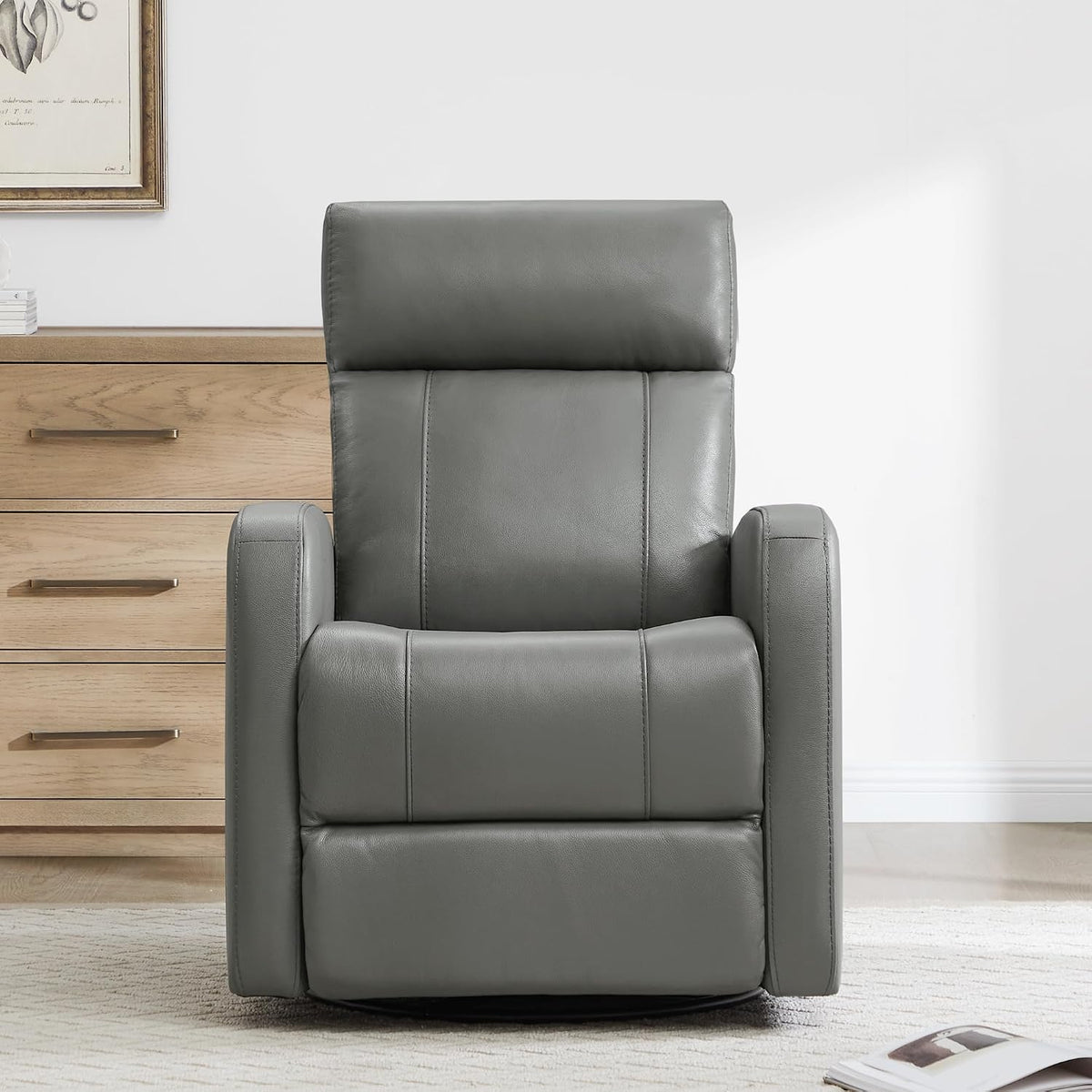 Genuine Leather Power Recliner Chair for Adults, Swivel Glider, Brown