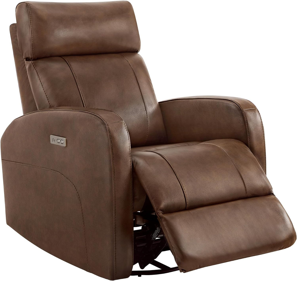 Genuine Leather Power Recliner Chair for Adults, Swivel Glider, Brown