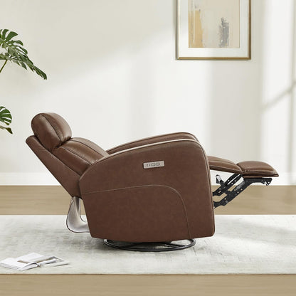 Genuine Leather Power Recliner Chair for Adults, Swivel Glider, Brown