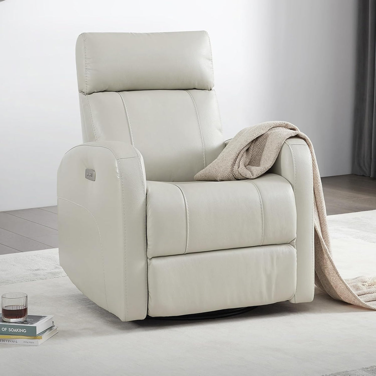 Genuine Leather Power Recliner Chair for Adults, Swivel Glider, Brown