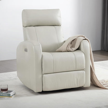 Genuine Leather Power Recliner Chair for Adults, Swivel Glider, Brown