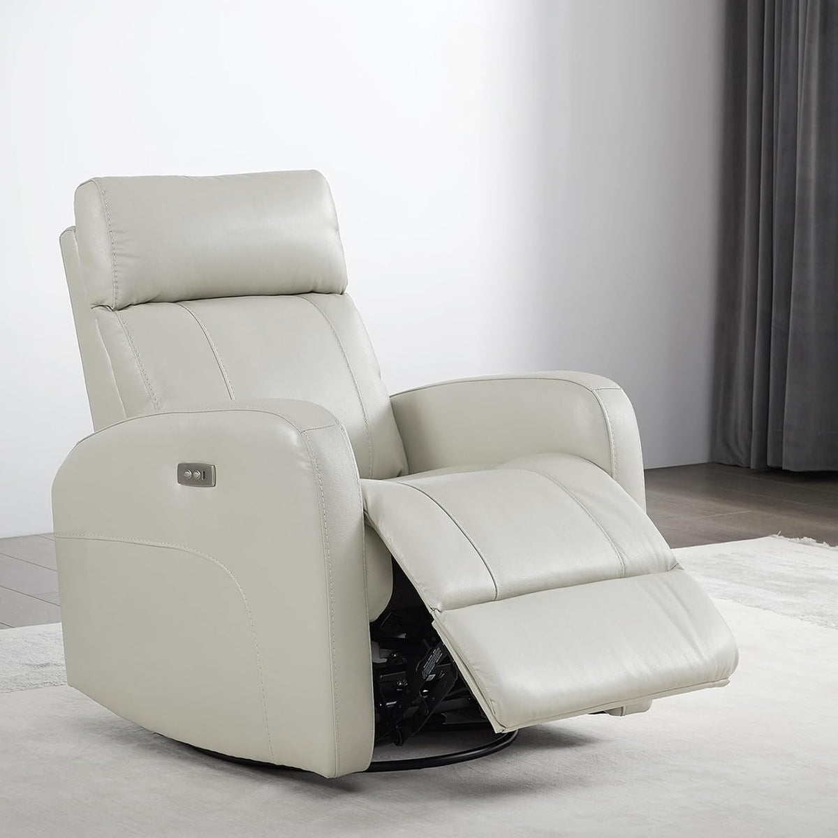 Genuine Leather Power Recliner Chair for Adults, Swivel Glider, Brown