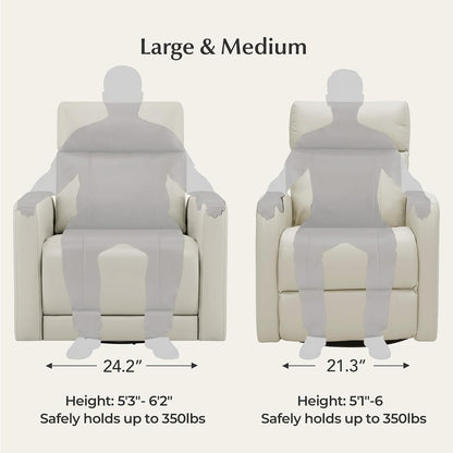 Genuine Leather Power Recliner Chair for Adults, Swivel Glider, Brown