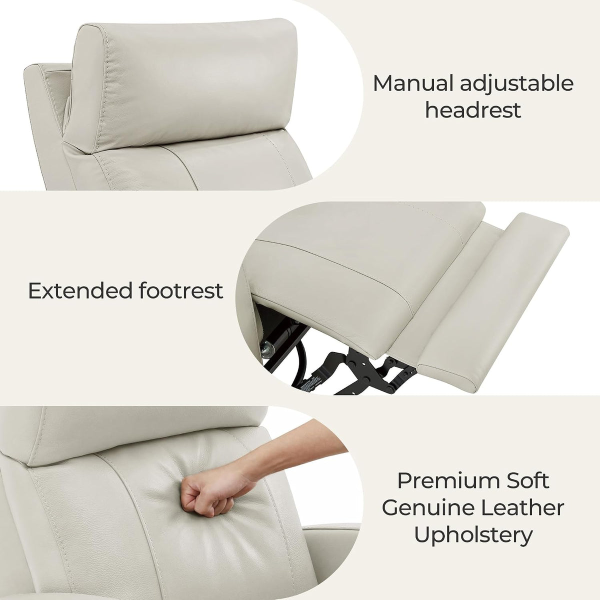 Genuine Leather Power Recliner Chair for Adults, Swivel Glider, Brown