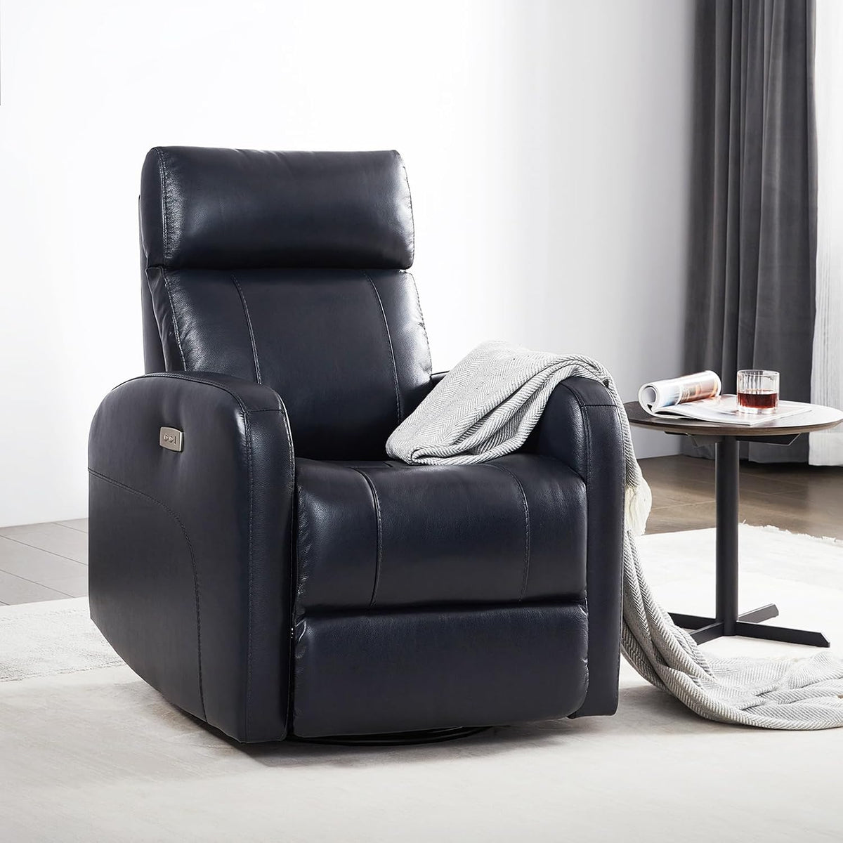 Genuine Leather Power Recliner Chair for Adults, Swivel Glider, Brown