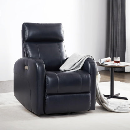 Genuine Leather Power Recliner Chair for Adults, Swivel Glider, Brown