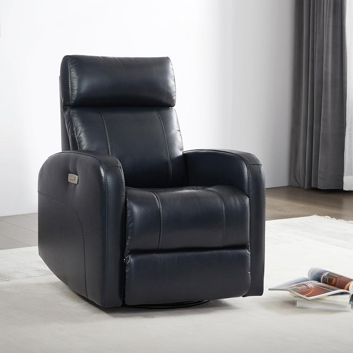 Genuine Leather Power Recliner Chair for Adults, Swivel Glider, Brown