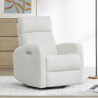 Genuine Leather Power Recliner Chair for Adults, Swivel Glider, Brown