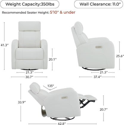 Genuine Leather Power Recliner Chair for Adults, Swivel Glider, Brown