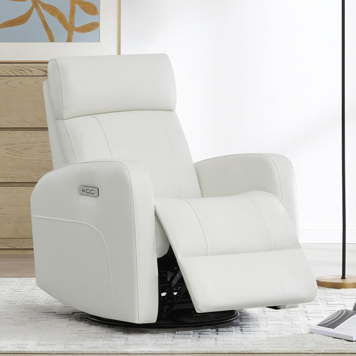 Genuine Leather Power Recliner Chair for Adults, Swivel Glider, Brown